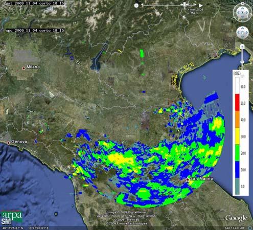 Piogge moderate sono state osservate sulle province occidentali il 2 novembre tra le 16 e le 18 UTC.