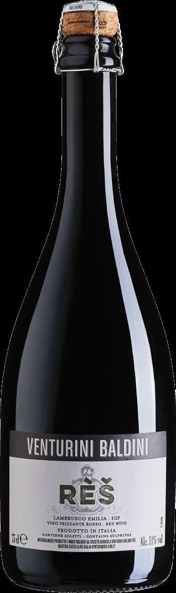 Rês Lambrusco Emilia Igp vino frizzante rosso secco a rifermentazione in bottiglia sparkling red wine, fermented in the bottle Il vino si presenta con una veste brillante color rubino e note