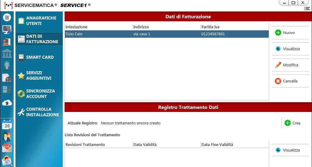 Cliccare il tasto Crea per creare il Registro del Trattamento.