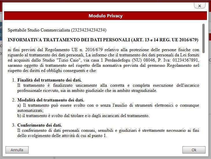 6) Sarà generata l Informativa Privacy ed il modulo per il consenso al trattamento dei dati. Cliccare OK 7) Si aprirà Acrobat Reader con l Informativa Privacy.