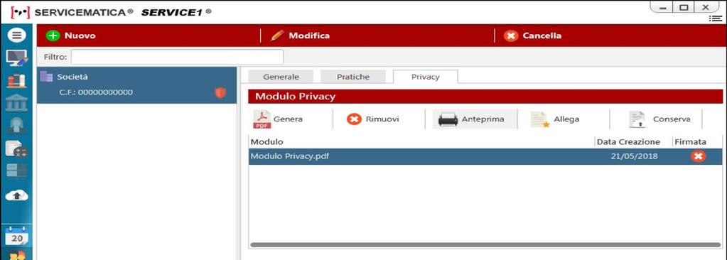 Se il Modulo Privacy è stato precedentemente stampato, andrà prima acquisto tramite