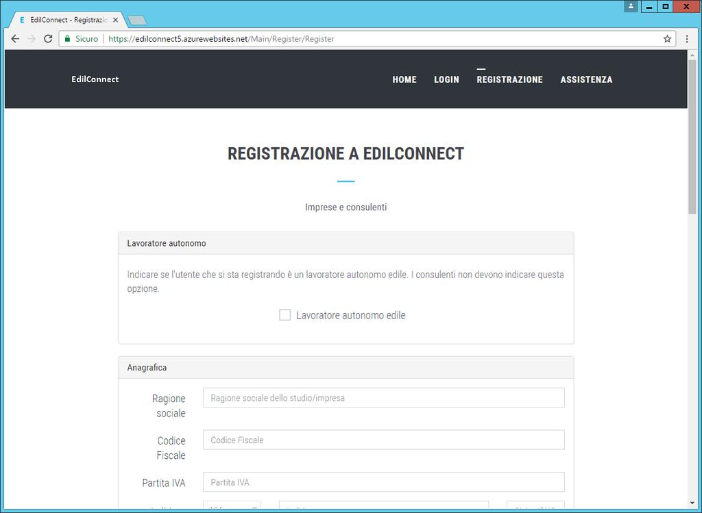 Registrazione Se non si dispone di un utente e una password validi, è necessario registrarsi