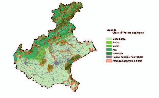 DISTRIBUZIONE DEL VALORE ECOLOGICO SECONDO CARTA DELLA NATURA BOX D APPROFONDIMENTO Fonte: ISPRA, 2008 Figura 4: Distribuzione territoriale delle classi di Valore Ecologico del Veneto Considerando le