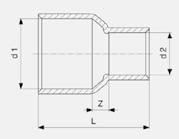 Manicotto di riduzione rame Bocchettone MANICOTTO I RIUZIONE RAME Modello 95240 BOCCHETTONE Modello 94340G d1 d2