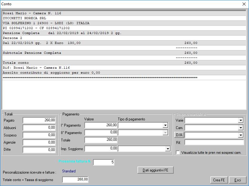 Se la D/A risulterà correttamente inserita all intero del gestionale, il programma permetterà all operatore di accedere alla maschera di stampa conto.