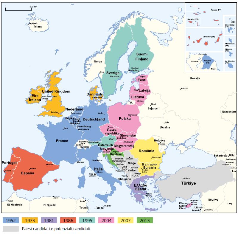 Tappe dell integrazione: allargamento 1973: Danimarca, Irlanda e Regno Unito 1981: Grecia 1986: Portogallo e Spagna 1995: Austria, Finlandia e Svezia 2004: Cipro,