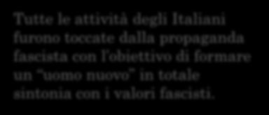 L ORGANIZZAZIONE DEL CONSENSO Tutte le attività degli Italiani furono toccate dalla propaganda