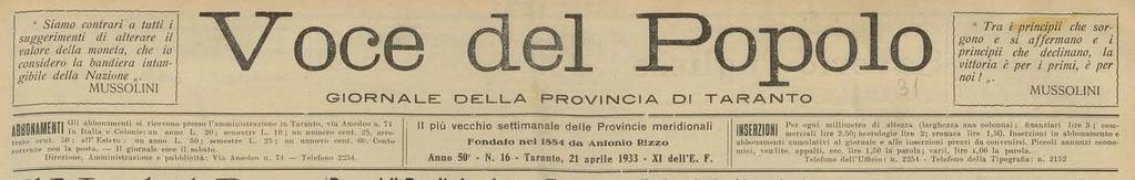 Si riportano le testate giornalistiche, la bibliografia ed i principali siti internet che sono stati consultati: Testate giornalistiche (periodo 1927 1943) E stato il più vecchio giornale edito a