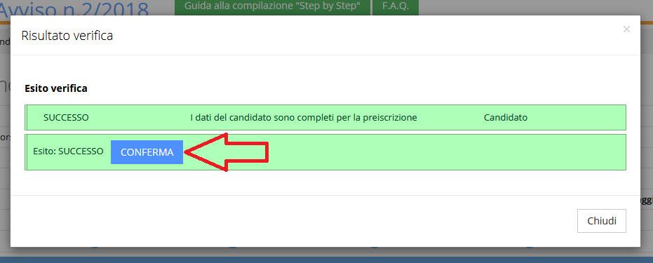 Per confermare la preiscrizione si clicca sul pulsante Conferma, si inserisce