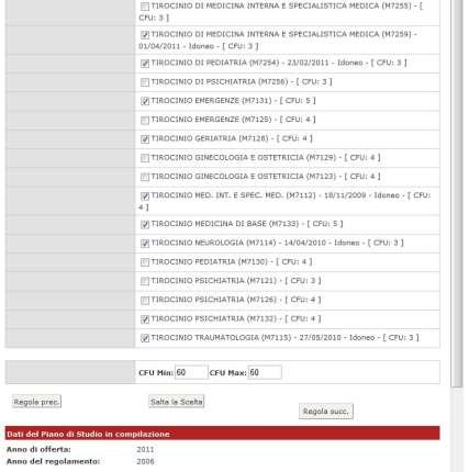 Recuperare i codici dei tirocini da questa tabella http://medchirurgia.campusnet.unito.it/tirocini/codici.