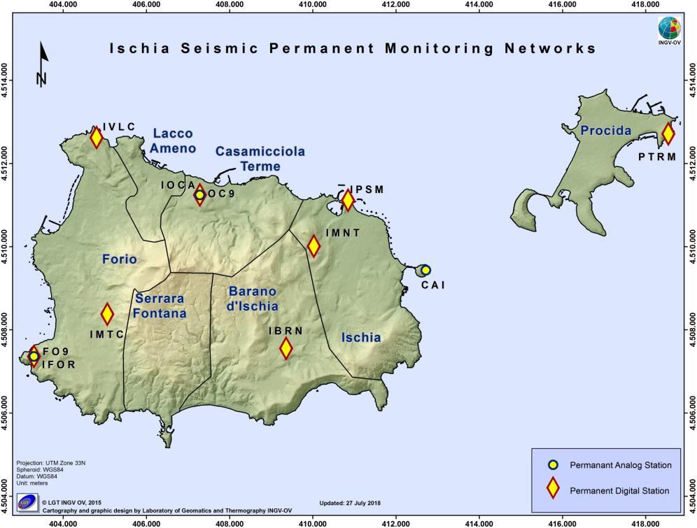 1. SISMOLOGIA L attuale configurazione della Rete Sismica Permanente di Ischia è la seguente (Figura 1.1): Figura 1.1 - Mappa della Rete Sismica Permanente di Ischia.