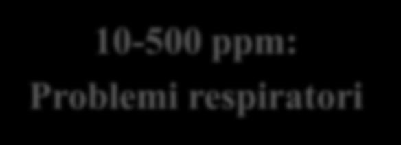 esposizione 10-500 ppm: Problemi respiratori