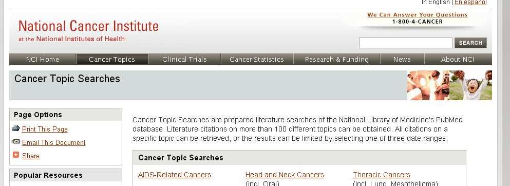 CancerTopicSearches Questa sezione è realizzata dal National Cancer Institutesulla