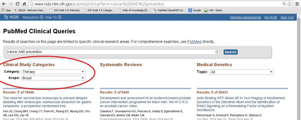 Clinical Study Categories Una volta lanciata la ricerca è