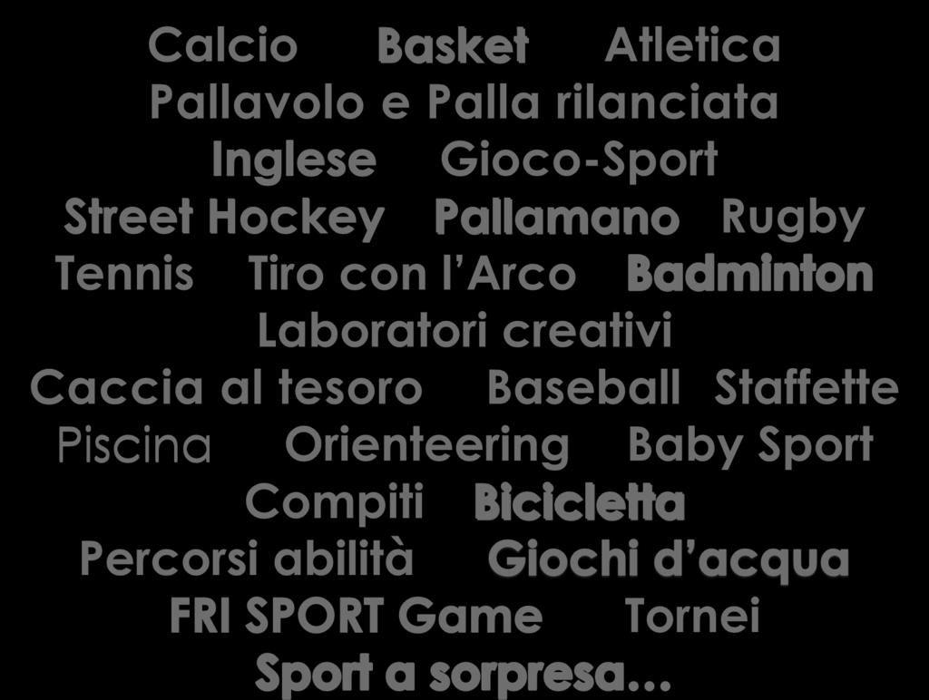 LE ATTIVITA SPORTIVE & NON Calcio Basket Atletica Pallavolo e Palla