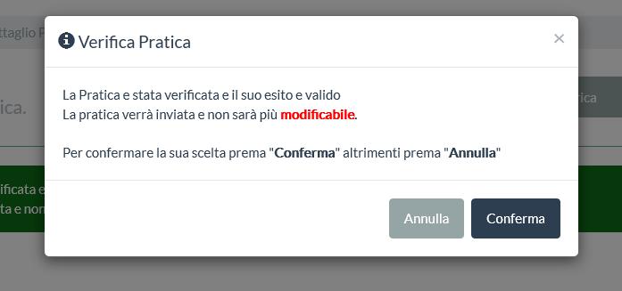 Una volta premuto il pulsante INVIA PRATICA