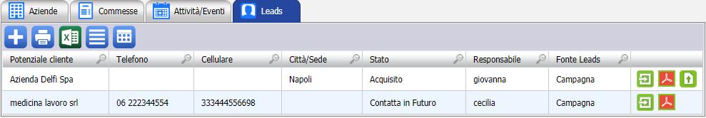 Con i tasti è possibile rispettivamente fare una stampa a video o un estrapolazione in excel dell elenco delle attività e degli eventi.