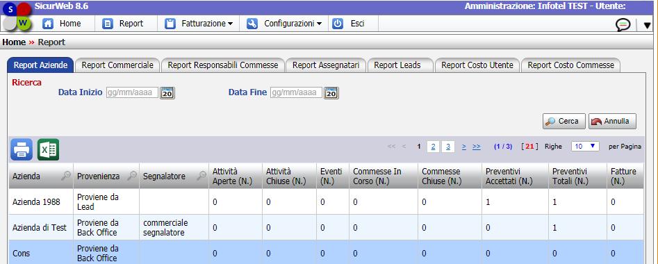 È possibile inoltre applicare dei filtri di ricerca sui dati: o per tipologia di dato, utilizzando la lente di ingrandimento, posta a destra dell