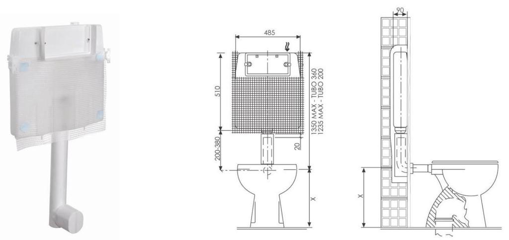 ACQUISTA ON-LINE Scheda Tecnica CASSETTA IDENTIFICAZIONE PRODOTTO (misure in millimetri) Cassetta Wall doppio scarico ad azionamento meccanico rivestita con rete APPLICAZIONI - Cassetta ad incasso