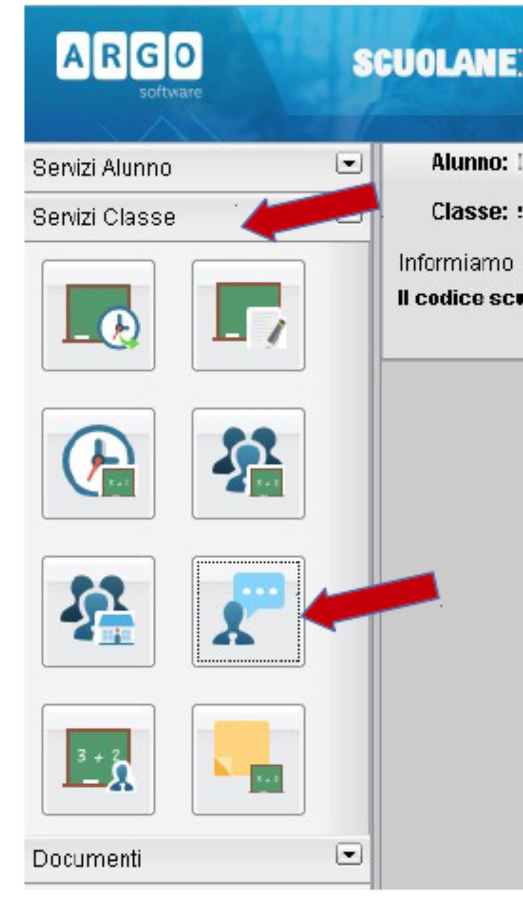 3. Successivamente all accesso, nel menù di sinistra si deve cliccare sul pulsante Servizi classe poi su Ricevimento