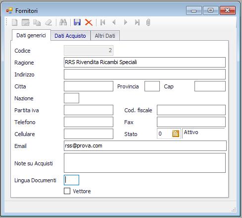 Associare una e-mail ad un Fornitore ARCHIVI -> ABBINATI AI RICAMBI -> FORNITORI oppure tasto funzione F7 su qualsiasi campo