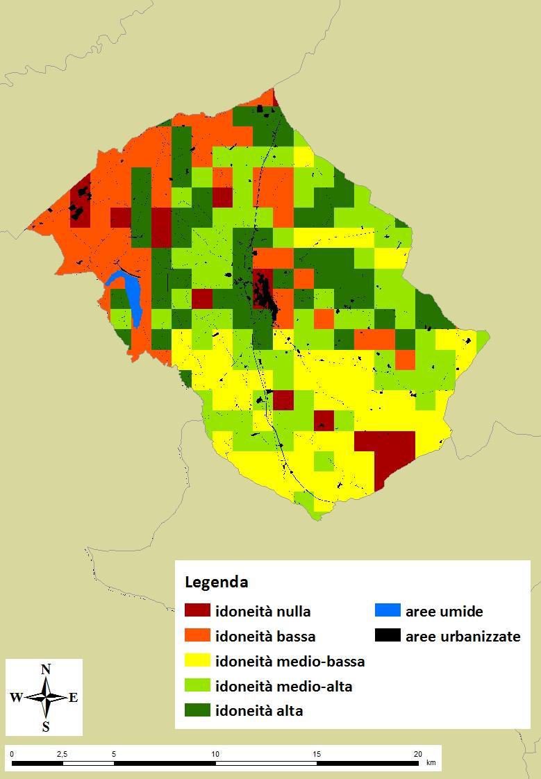 8.3.6 Minervino Murge Il territorio comunale è classificato a idoneità nulla per il 6,6% (1.670,63 ha), a idoneità bassa per il 20,4% (5.208,90 ha), a idoneità medio-bassa per lo 23,6% (6.