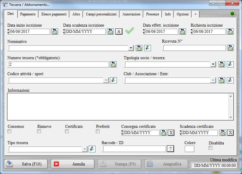 INSERIMENTO E GESTIONE TESSERE E ISCRIZIONI (torna all'indice) Nella sezione Tesseramento del menù principale sono presenti le funzioni per l inserimento e la gestione dei tesseramenti.