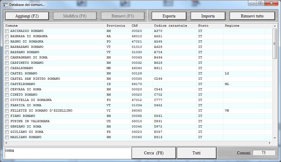 modificare le informazioni sui comuni presenti nel database