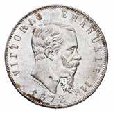 74 74 g 5 Lire 1872 - Zecca: Roma - Diritto: effigie del Re a destra - Rovescio: stemma di Casa Savoia coronato e circondato dal Collare dell'annunziata - Molto rara