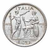 mano destra saluta romanamente l'italia seduta con Fiaccola e scudo sabaudo - Di grande rarità, solo 50 esemplari coniati - Di
