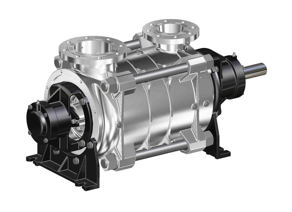CARATTERISTICHE COSTRUTTIVE Pompe centrifughe multistadio ad asse orizzontale [TM,TMB] o verticale [TMV], azionate tramite giunto elastico idrodinamico, rotazione oraria vista lato comando.