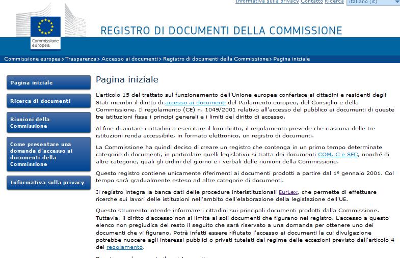 Il Registro dei documenti (Commissione)
