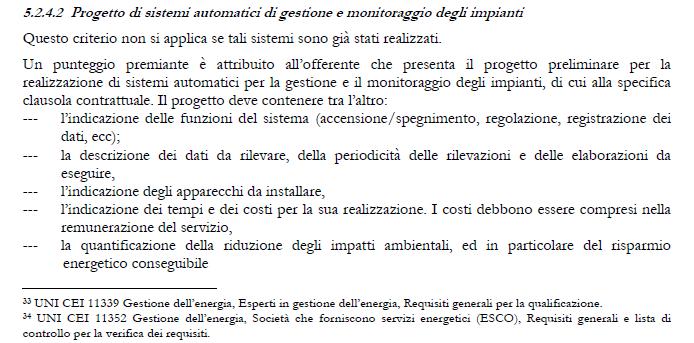 i CAM in vigore Affidamento servizi energetici per gli