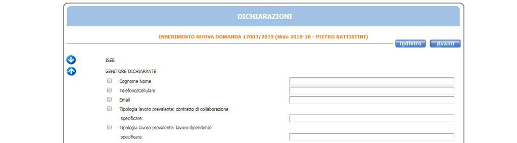 FRECCIA 2 e 3: sia per genitore dichiarante che per altro genitore occorre compilare i seguenti campi: - cognome e