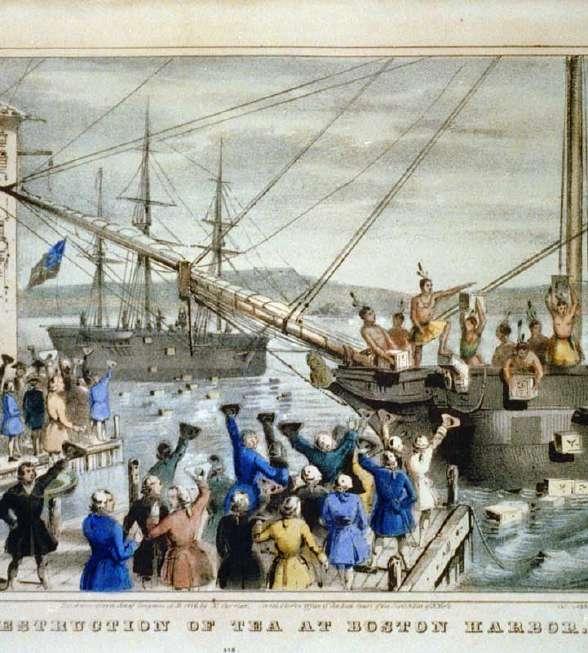 Alcuni cittadini di Boston, travestiti da pellirosse, aggrediscono tre navi della Compagnia delle Indie