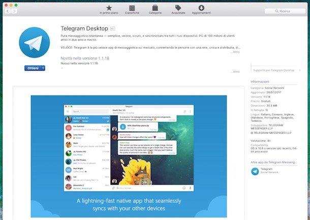 Se utilizzi un Mac puoi effettuare il download di Telegram sul tuo computer agendo direttamente dal Mac App Store.