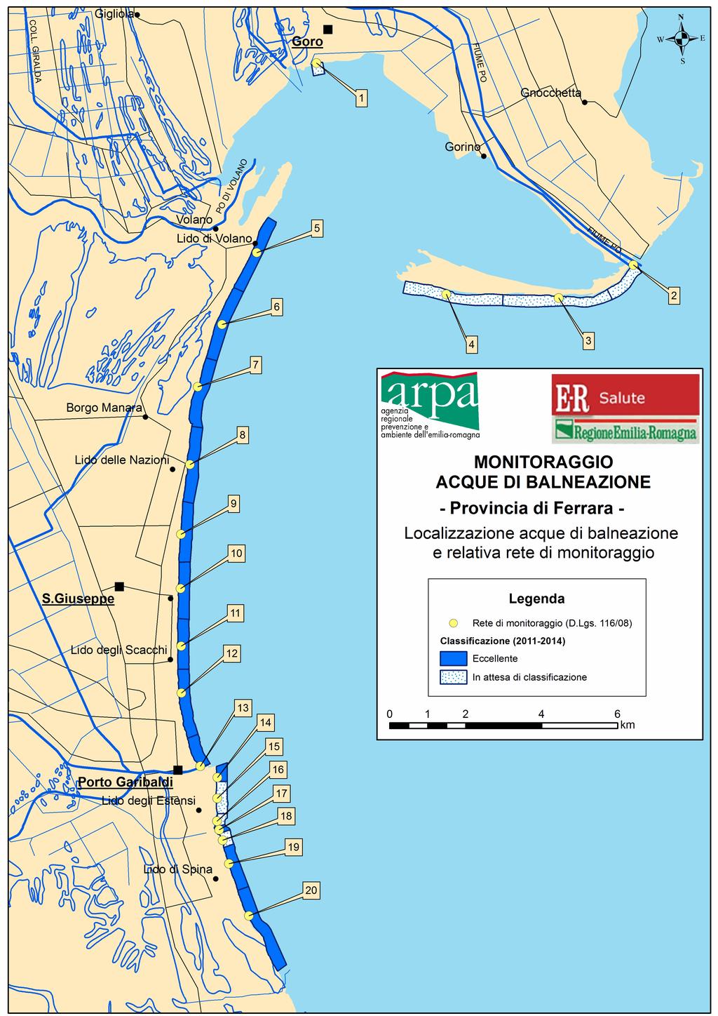 Mappa delle acque di balneazione e dei punti di campionamento PROVINCIA DI FERRARA Referente Arpa Ferrara: Roberto Vecchietti