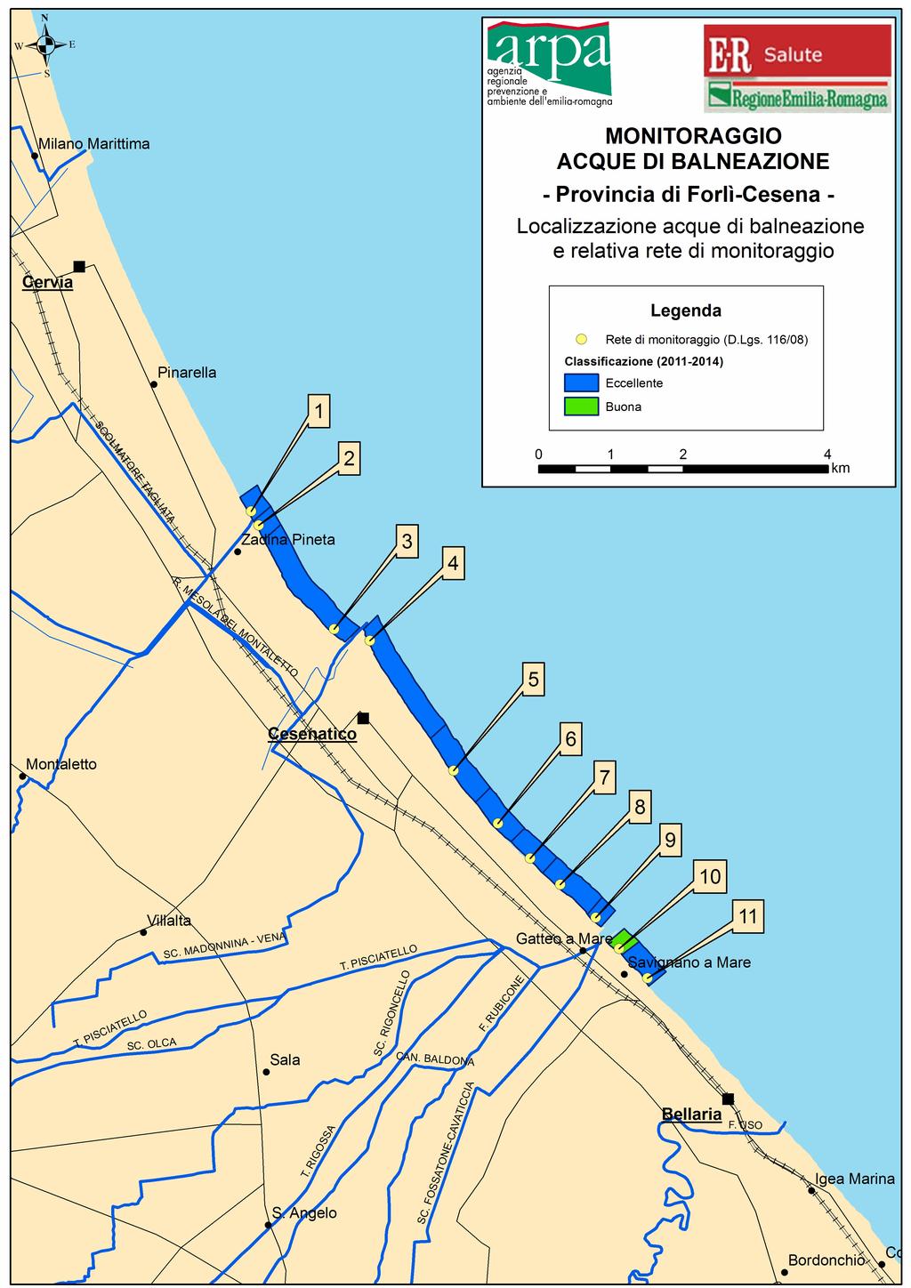 Mappa delle acque di balneazione e dei punti di campionamento PROVINCIA DI FORLI' -CESENA Referente Arpa Forlì-Cesena: Roberta Cecilia Biserni - Tel