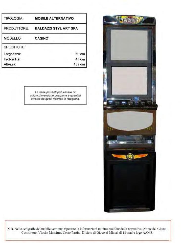 CASINÒ (COSTRUTTORE BALDAZZI STYL ART S.P.A.) Tower Light Shuttle Elementi opzionali Tower Light Vanguard Poggiapiedi Il mobile può montare dei kit blindatura che possono variare di dimensioni e di