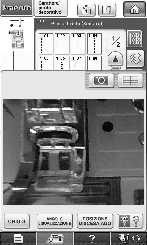 Per i dettagli sull utilizzo della fotocamera incorporata per la visualizzazione della posizione dell ago, fare riferimento a Controllo della posizione dell ago nella schermata nel