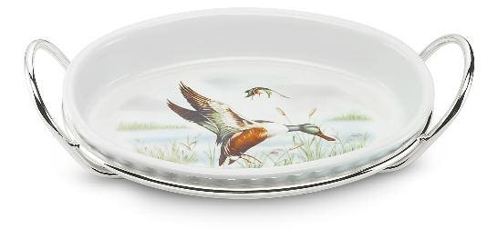 oval serving dish with piping support w/wildwife decoration cm.