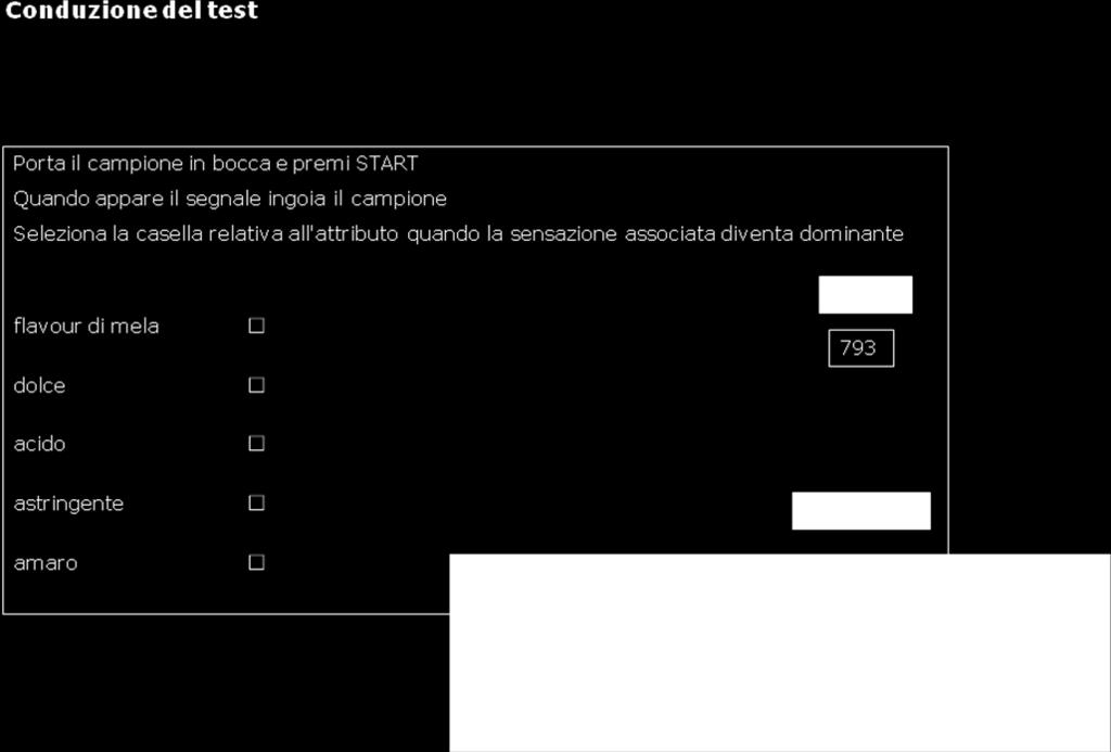 I prodotti da valutare vengono presentati ai giudici in sequenza monadica associati ad una lista di attributi in numero generalmente compreso fra 4 e 10.