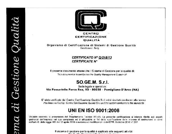 CERTIFICAZIONE ISO 9001:2008 Cert.