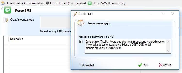Per completare l invio manca l inserimento del messaggio SMS da inviare (operazione facoltativa, in questo esempio utilizzeremo