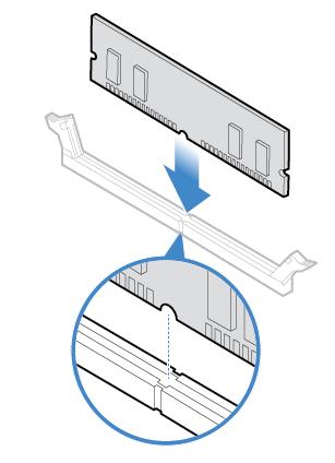 Figura 25. Installazione di un modulo di memoria Figura 26. Fissaggio di un modulo di memoria con i fermi 5. Reinstallare i componenti rimossi.