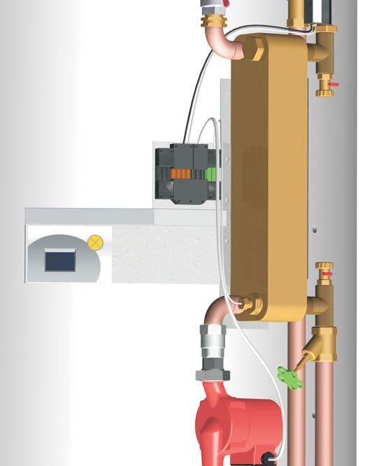 Montaggio: Se il modulo acqua calda è stato ordinato insieme alla regolazione, la regolazione e la sonda acqua calda sono già montate e la pompa, il flussometro e le sonde sono collegati.