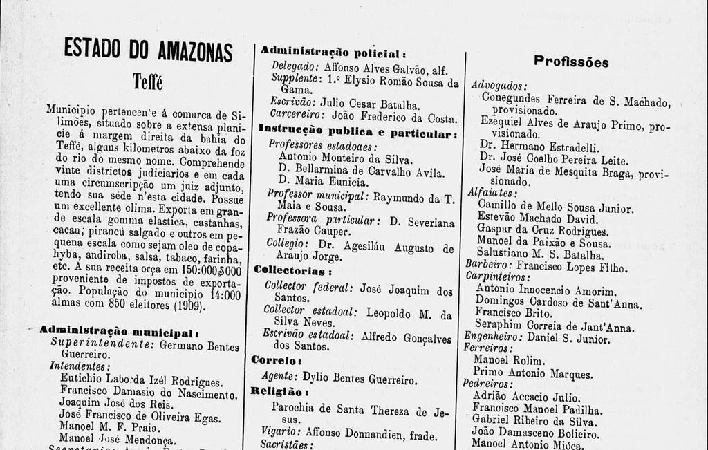 75 degli avvocati operanti a Tefé, sull Almanacco Amministrativo, Mercantile e Industriale di Rio de Janeiro del 1910.