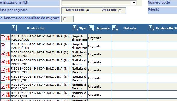 SICP MODULO REGEWEB Segreteria della Procura della Repubblica RegeWEB Elenco annotazioni preliminari e seguiti Sugli allegati della notizia di