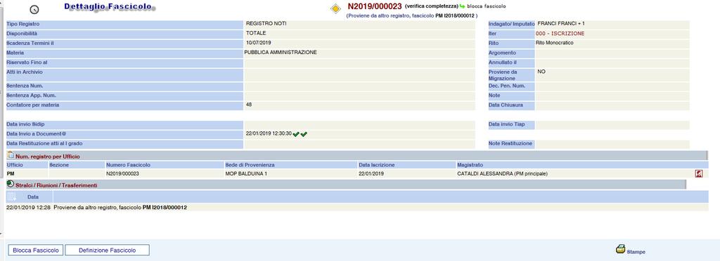 SICP MODULO REGEWEB Segreteria della Procura della Repubblica Creazione Fascicolo ed Invio al TIAP A seguito della creazione