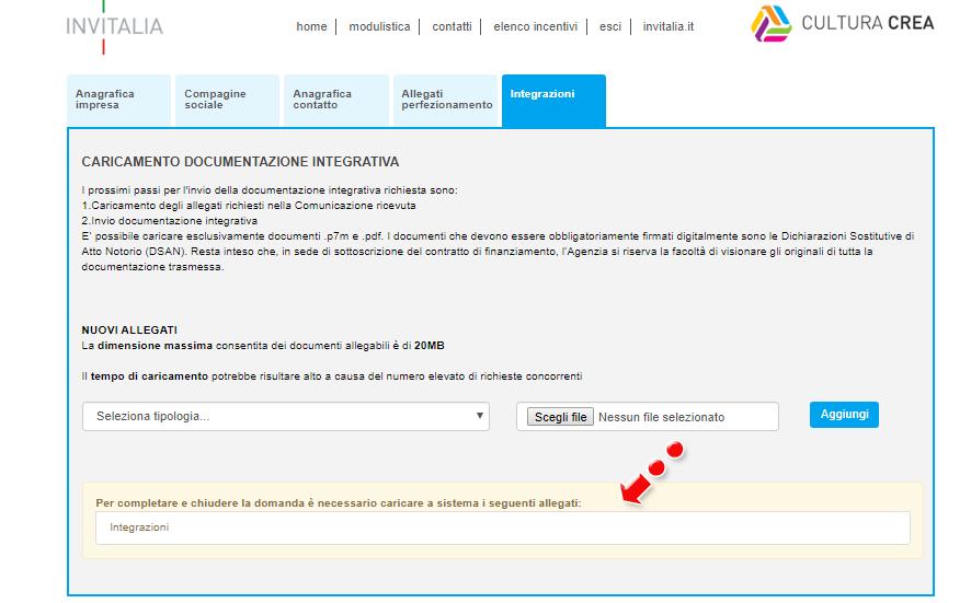 Figura 18 Integrazioni caricamento allegati Una volta caricata